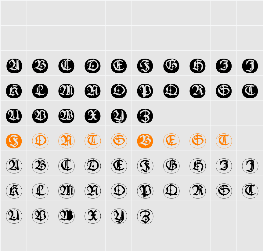 FrakturInitialenAngularRound Character Map