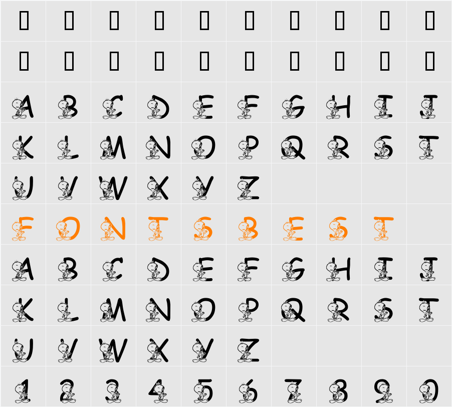 LMS Tweety Font Character Map