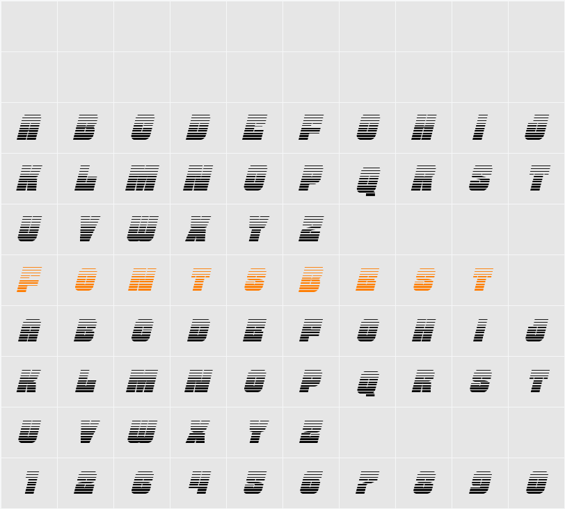 Funk Machine Gradient Italic Character Map