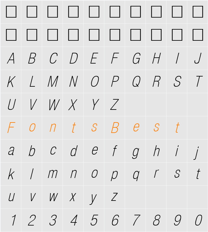 SansCondLH Character Map