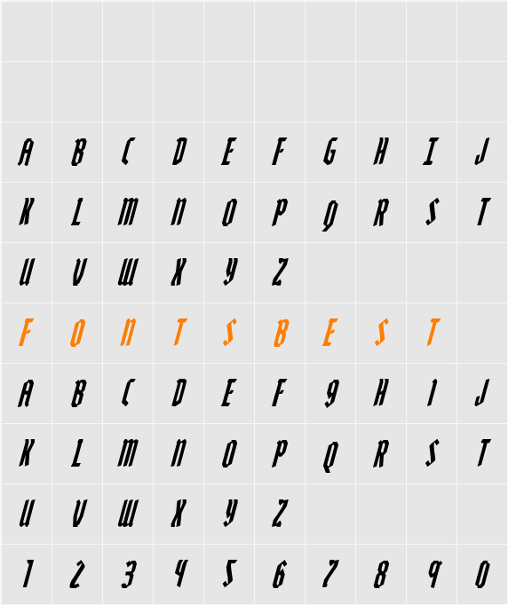 Zollern Condensed Italic Character Map