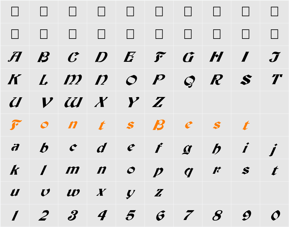 FZ JAZZY 19 ITALIC Character Map