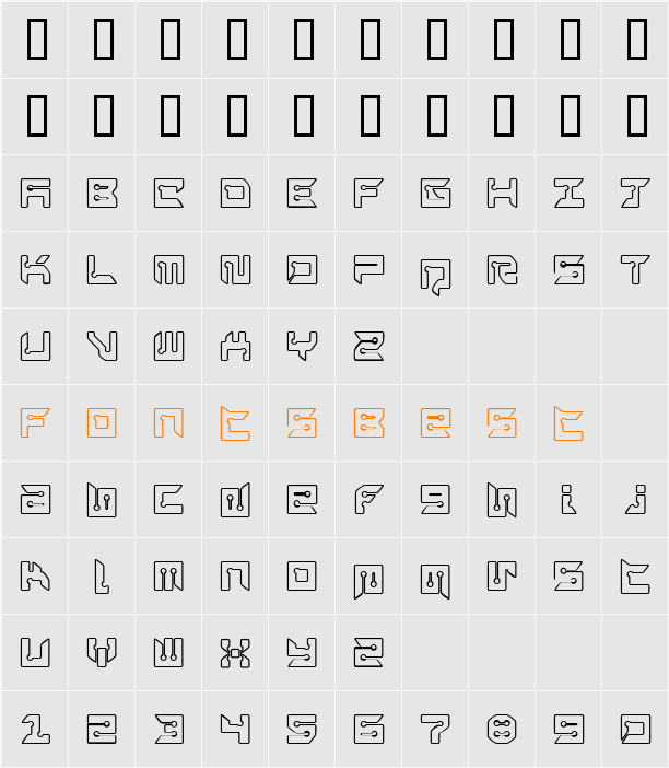 RayzorBlunt Outline Character Map