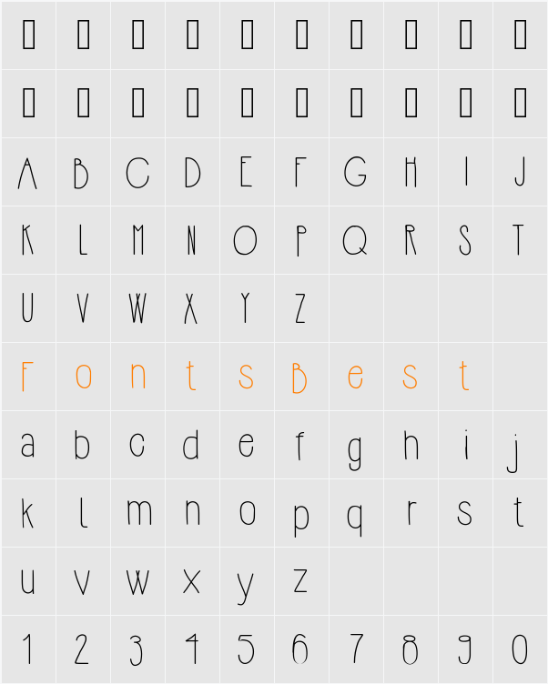 HipsterishFontNormal Character Map