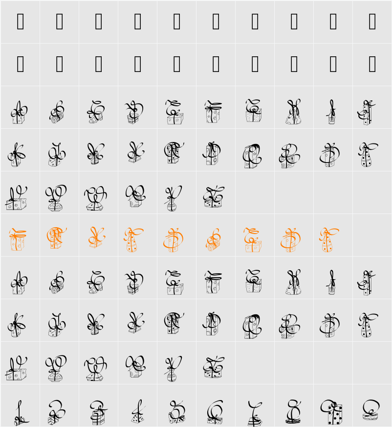 PWChristmasGifts Character Map