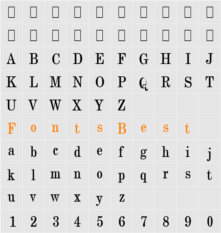 NewCenturyThin Character Map