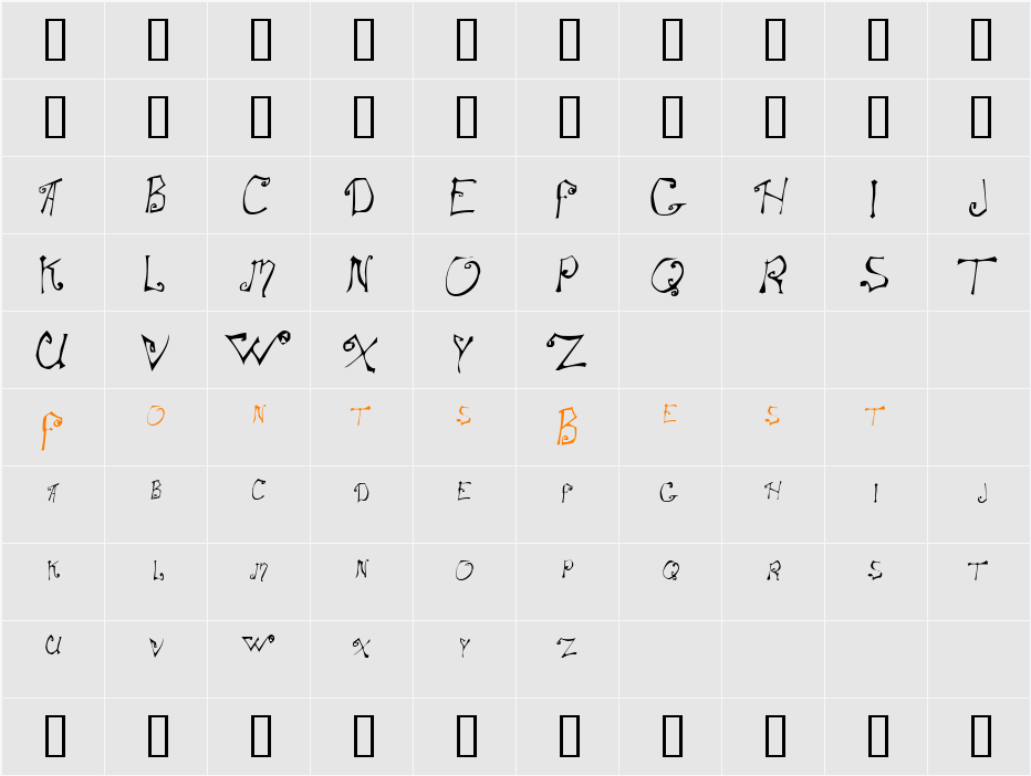 SpitCurl Character Map