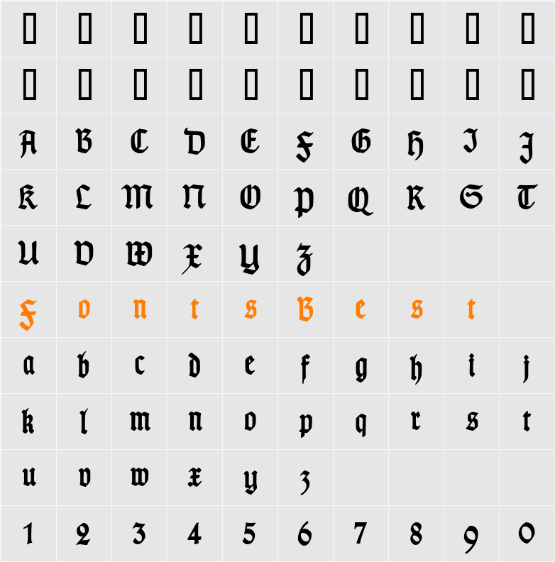 TypographerGotisch Schmal Character Map