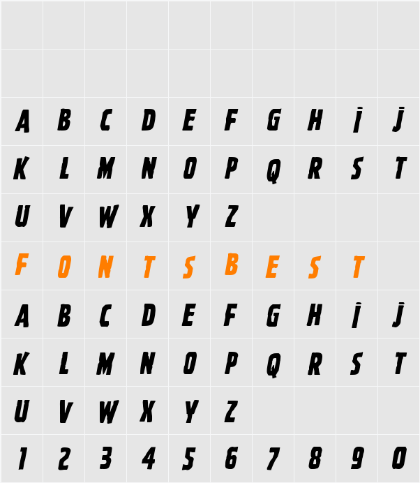 Ghoulish Intent Shift Italic Character Map