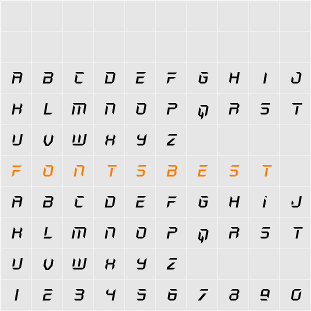 Holo-Jacket Expanded Italic Character Map