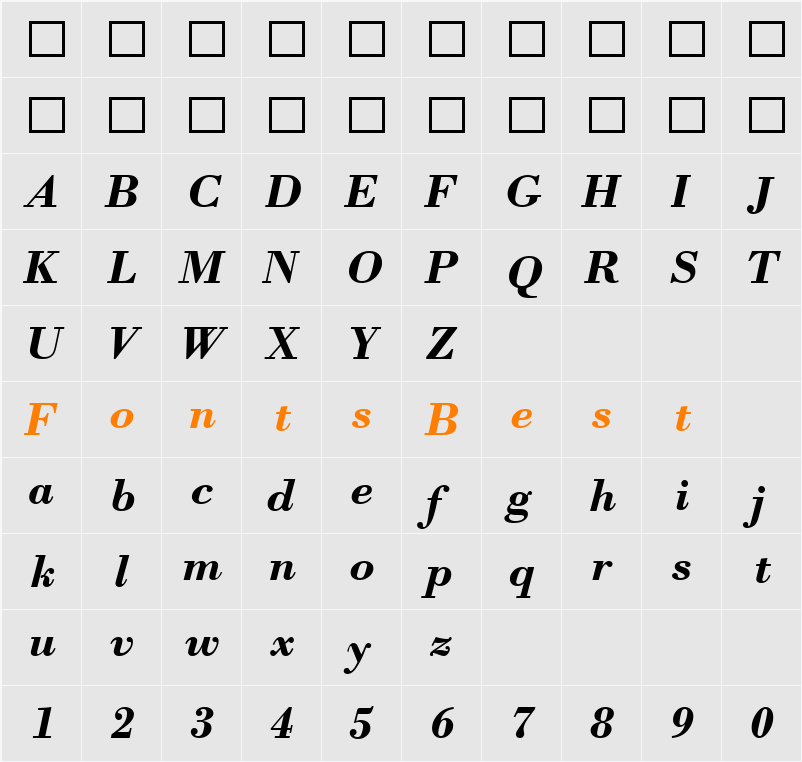 Bodoni MT Character Map