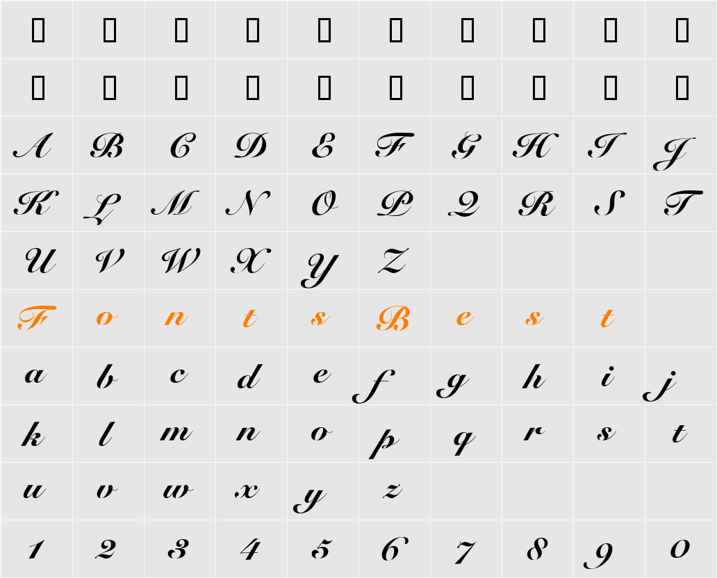 SnellRoundhandScriptBlack Character Map