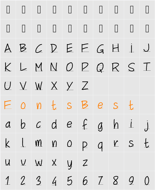 PWSchoolScript Character Map