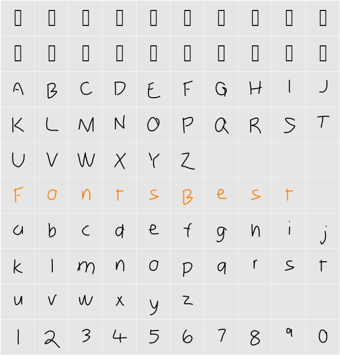 Zebru Character Map