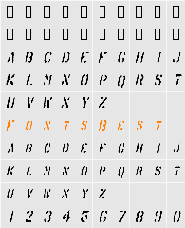 SprayStencilCondensed Character Map