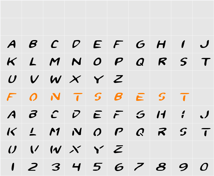 2Toon Expanded Italic Character Map