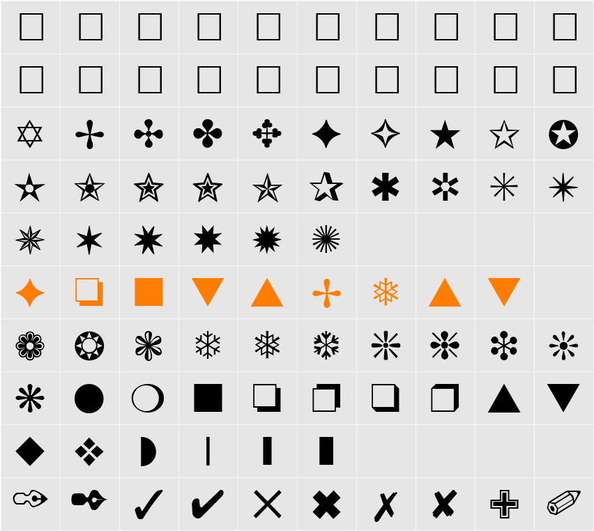 Dingbats1 Character Map