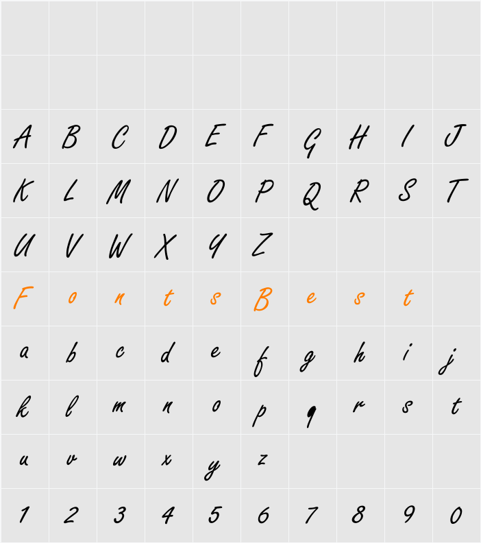 Boldstylescript Character Map