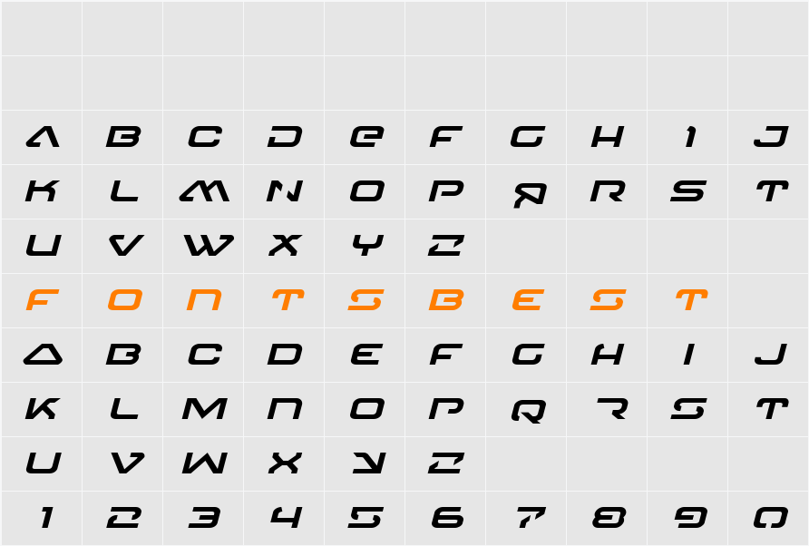4114 Blaster Expanded Italic Character Map