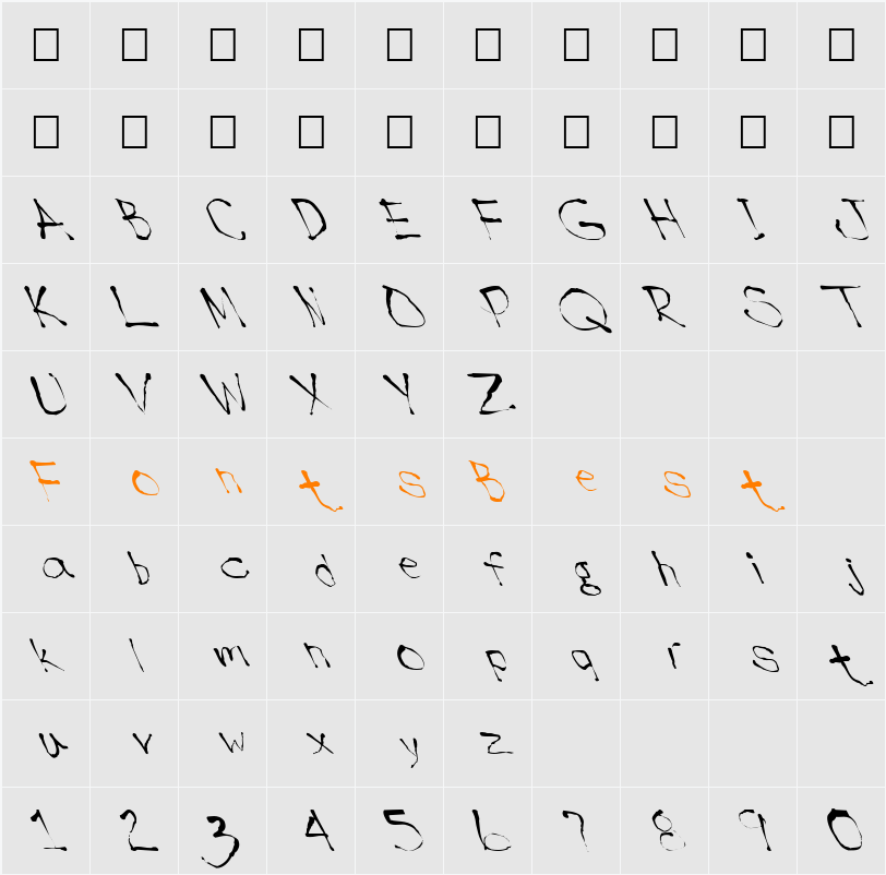 FZ HAND 9 LEFTY Character Map
