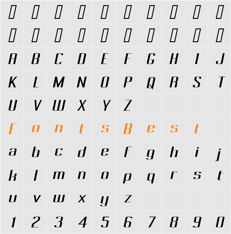 Pecot Oblique Character Map