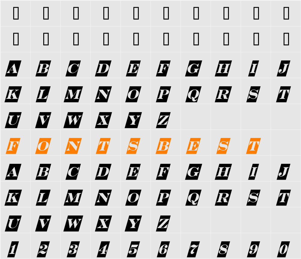 a_SeriferTitulCmObl Character Map