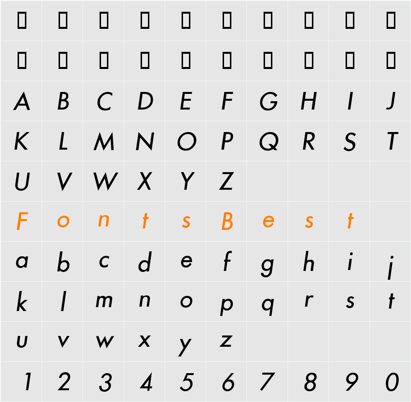 Futura ICG Character Map
