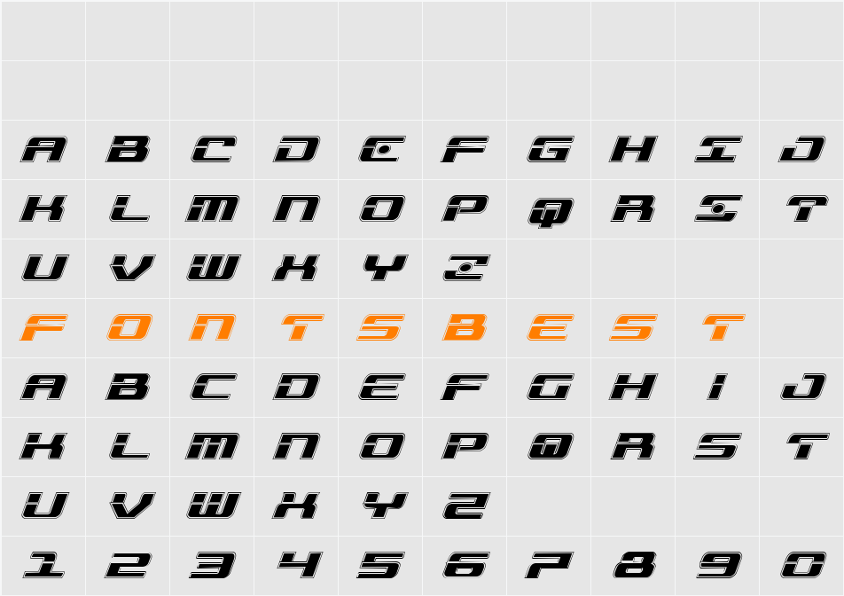 Troopers Academy Italic Character Map