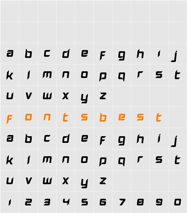 Hollow Point Semi-Italic Character Map