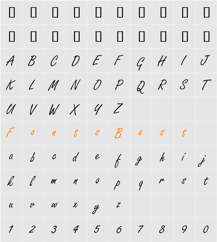 FreshhandDB Character Map