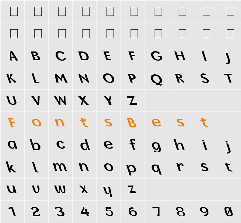 Borzoi Bold Lefty Character Map