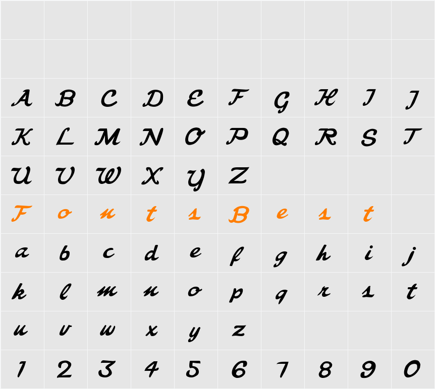 Freebrush Script Character Map