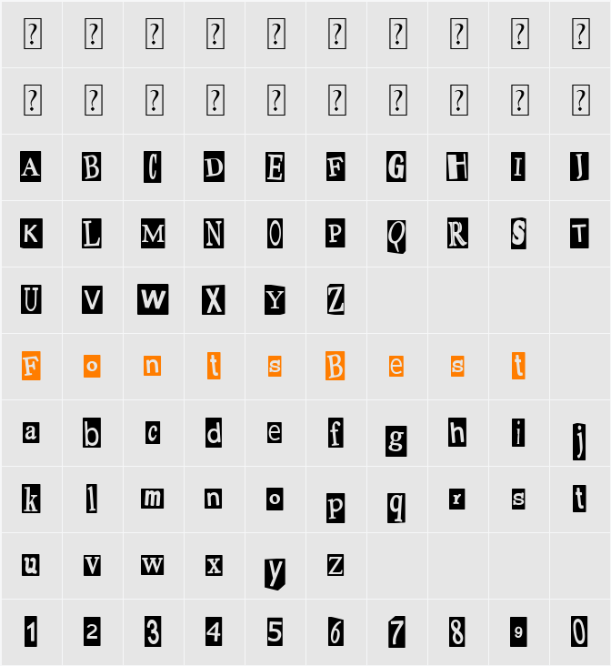 Pauls Ransom Note Font Character Map