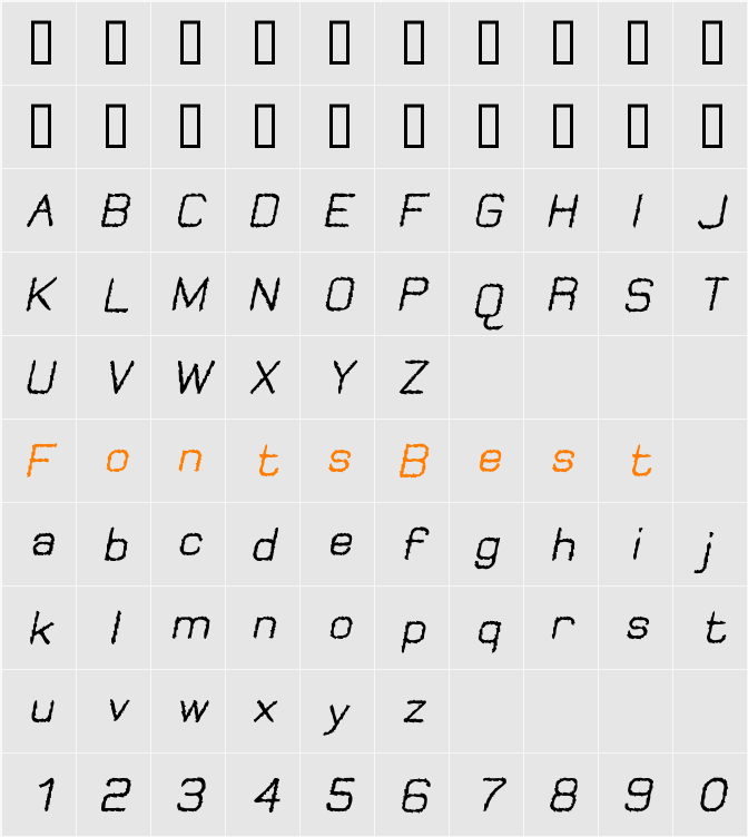 Jungle Burnout Oblique Character Map