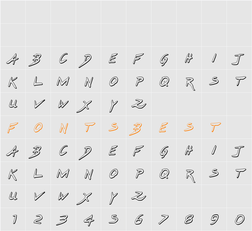 Hakturus 3D Italic Character Map