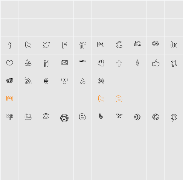 Social Media Icons Character Map