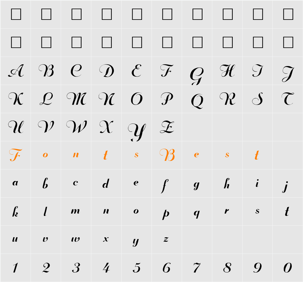 Troubadour Plain Character Map
