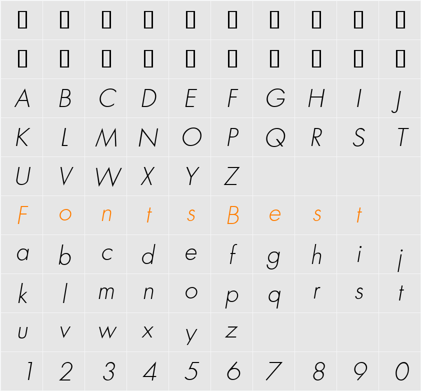Futura ICG Character Map