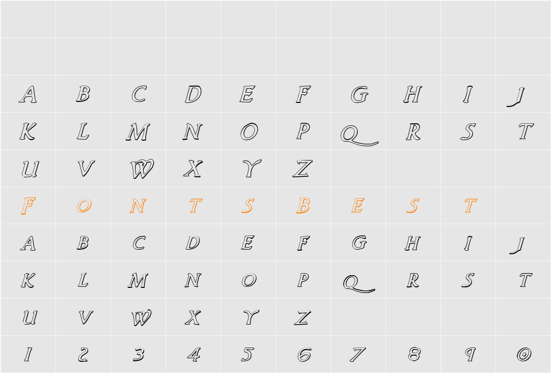 Woodgod 3D Italic Character Map