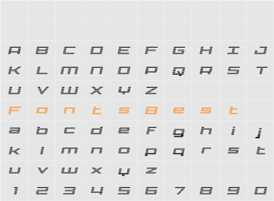 Phoenicia Lower Case Gradient Italic Character Map