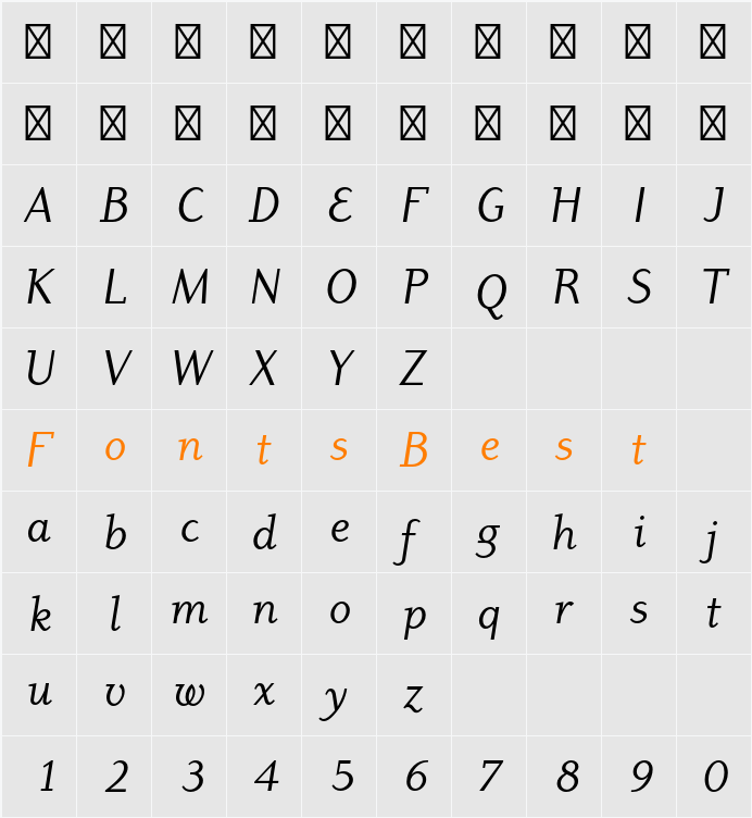 Dyadis ITC Std Book Character Map