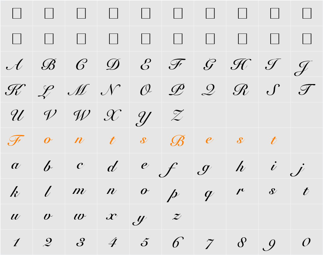 PT Impressive Bold Character Map