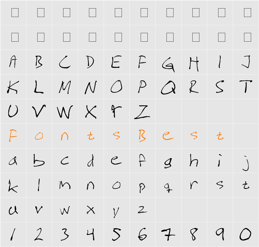 Magnus Handwriting Character Map