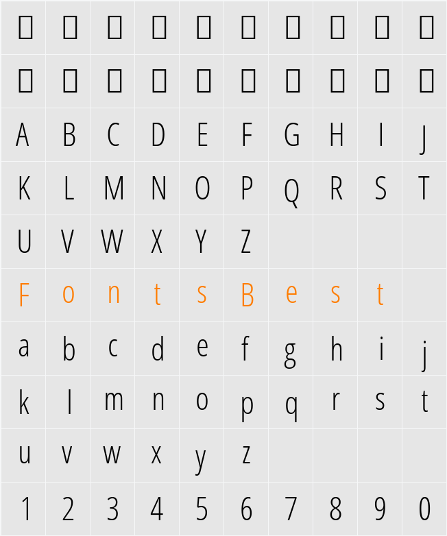 Open Sans Condensed Light Character Map