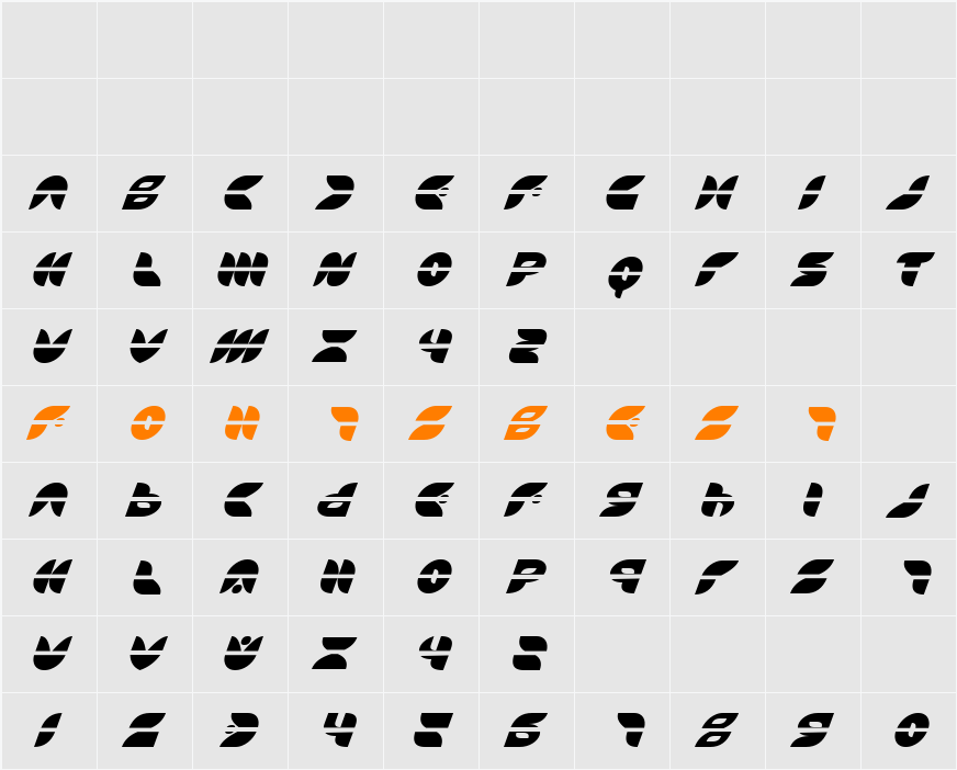 Puff Angel Laser Italic Character Map