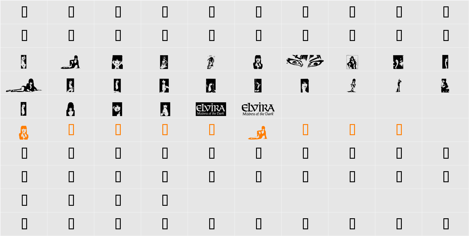 Elvira Dingbats Character Map