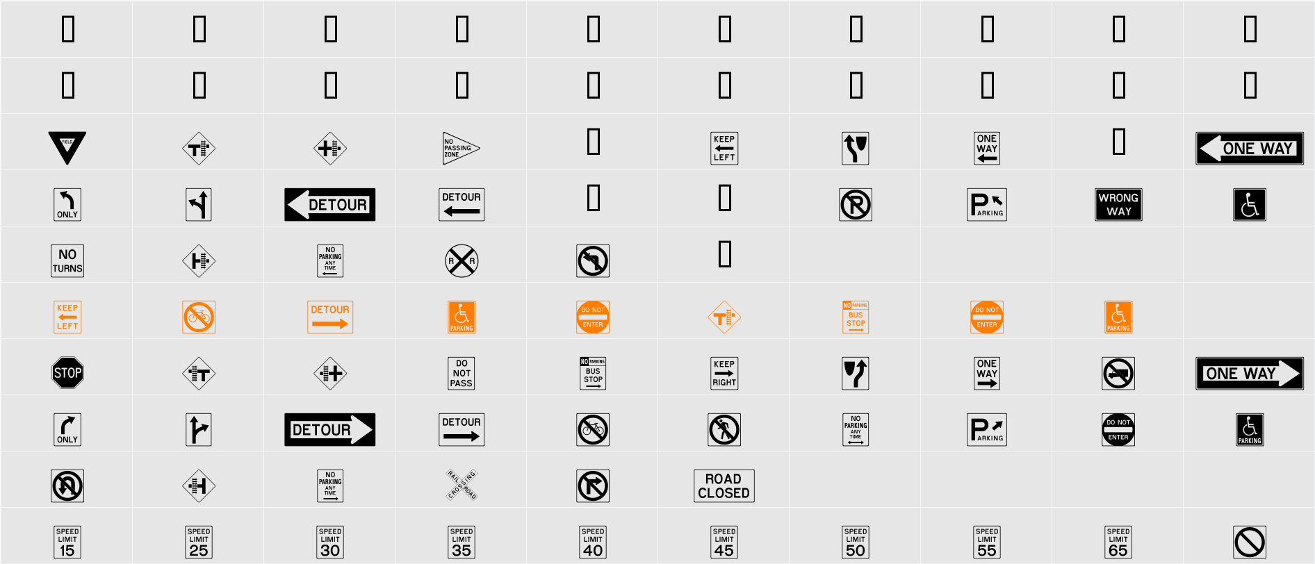 RoadSign Character Map