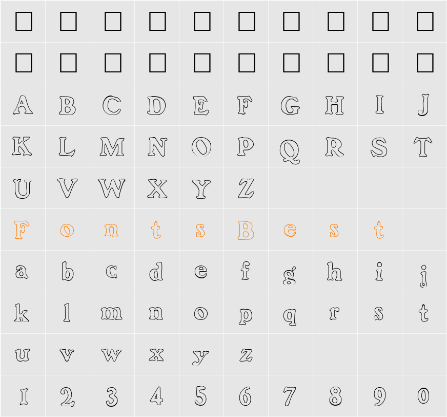 FrankenFont Hollow Character Map