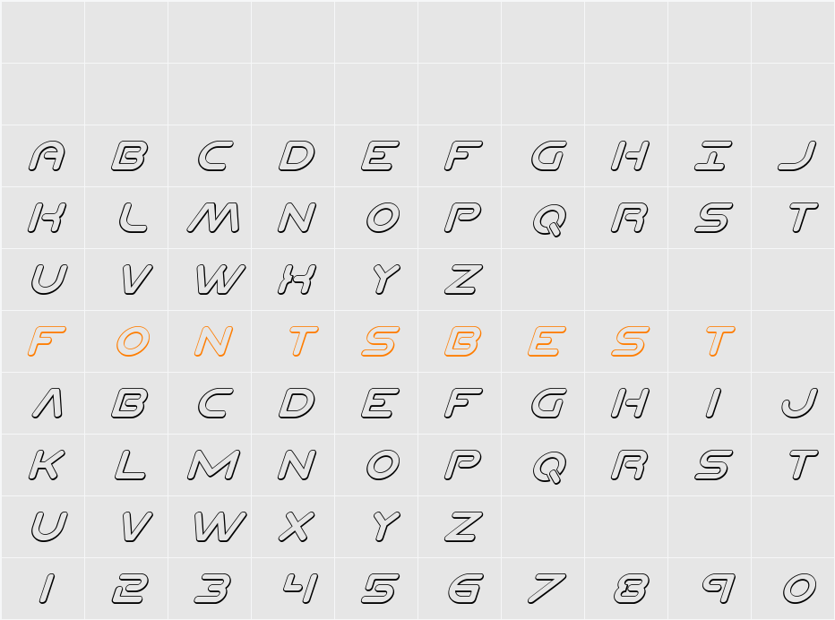 Planet N 3D Italic Character Map