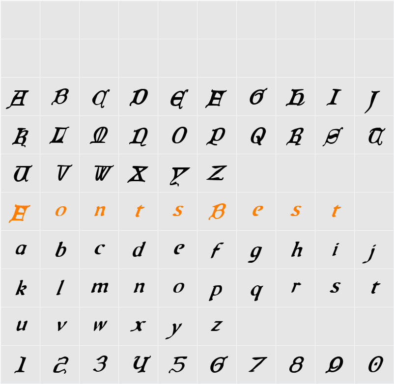 Queen & Country Condensed Italic Character Map